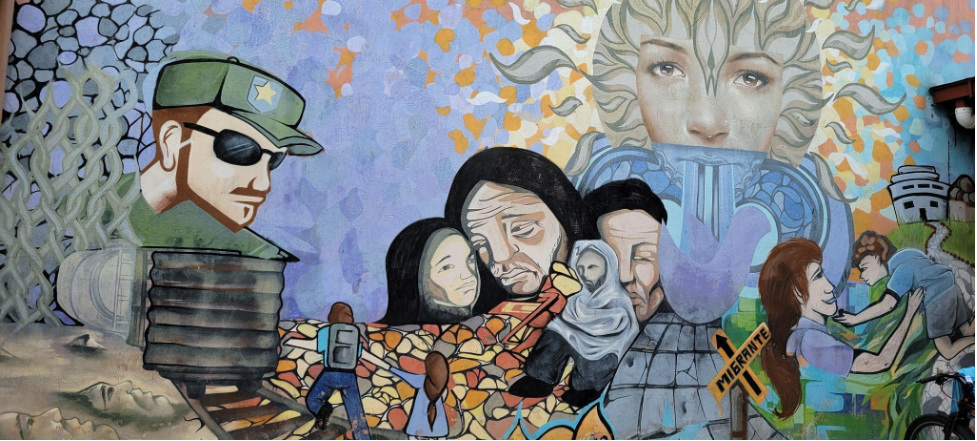 Mural painted by migrants in Centro Fray Matias, a human rights center in Tapachula, Chiapas, Mexico.