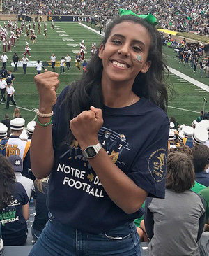 Zahour at her first Notre Dame football game as a first-year student.