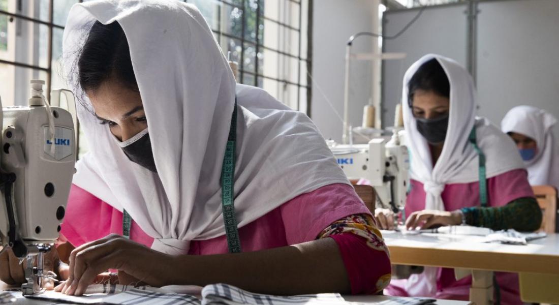Young Bangladeshi women being trained at the Savar Export Processing Zone training center in Dhaka
