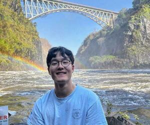 Author Stephen Wu at Victoria Falls on the border between Zambia and Zimbabwe.